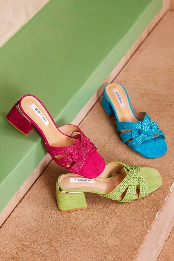 Trixie Diamante Suede Mules - Image 1