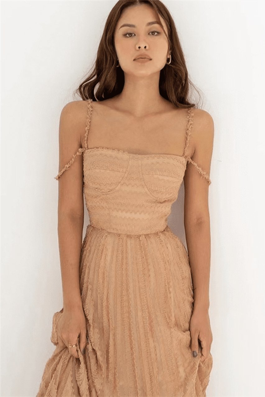 una-off-shoulder-pleated-mesh-midi-dress-sd0020516076-nude-s-sunfere-484139 Una Off-shoulder Pleated Mesh Midi Dress - Image 1