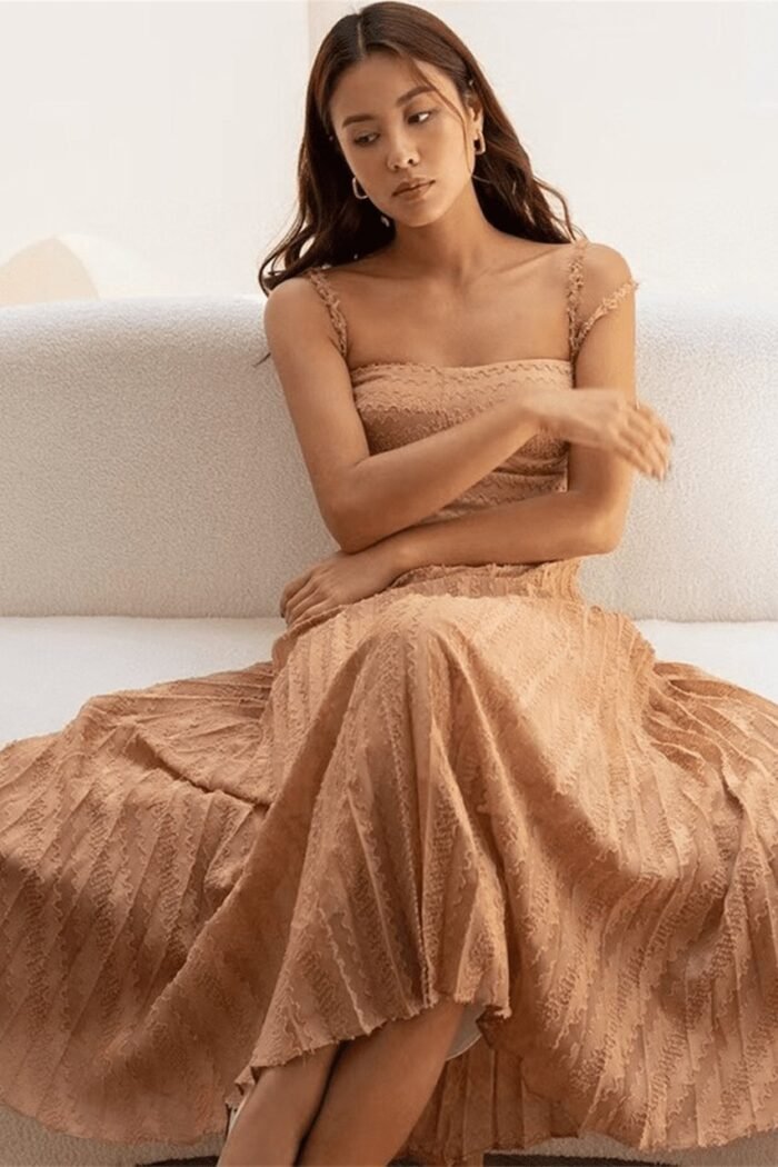 Una Off-shoulder Pleated Mesh Midi Dress - Image 2