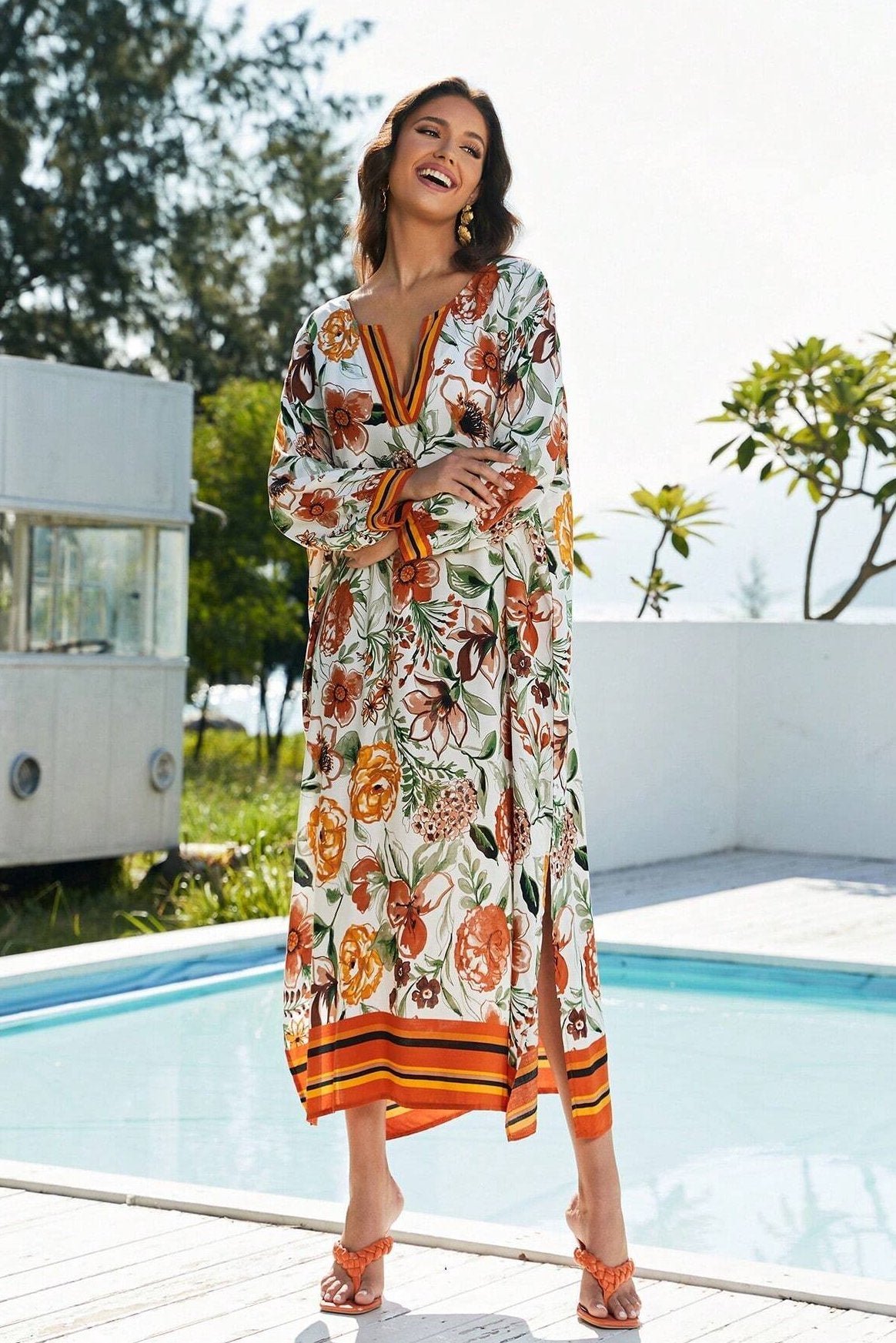 vera-floral-printed-maxi-kaftan-sw00601172144-orange-one-size-sunfere-244209 Vera Floral Printed Maxi Kaftan - Image 3