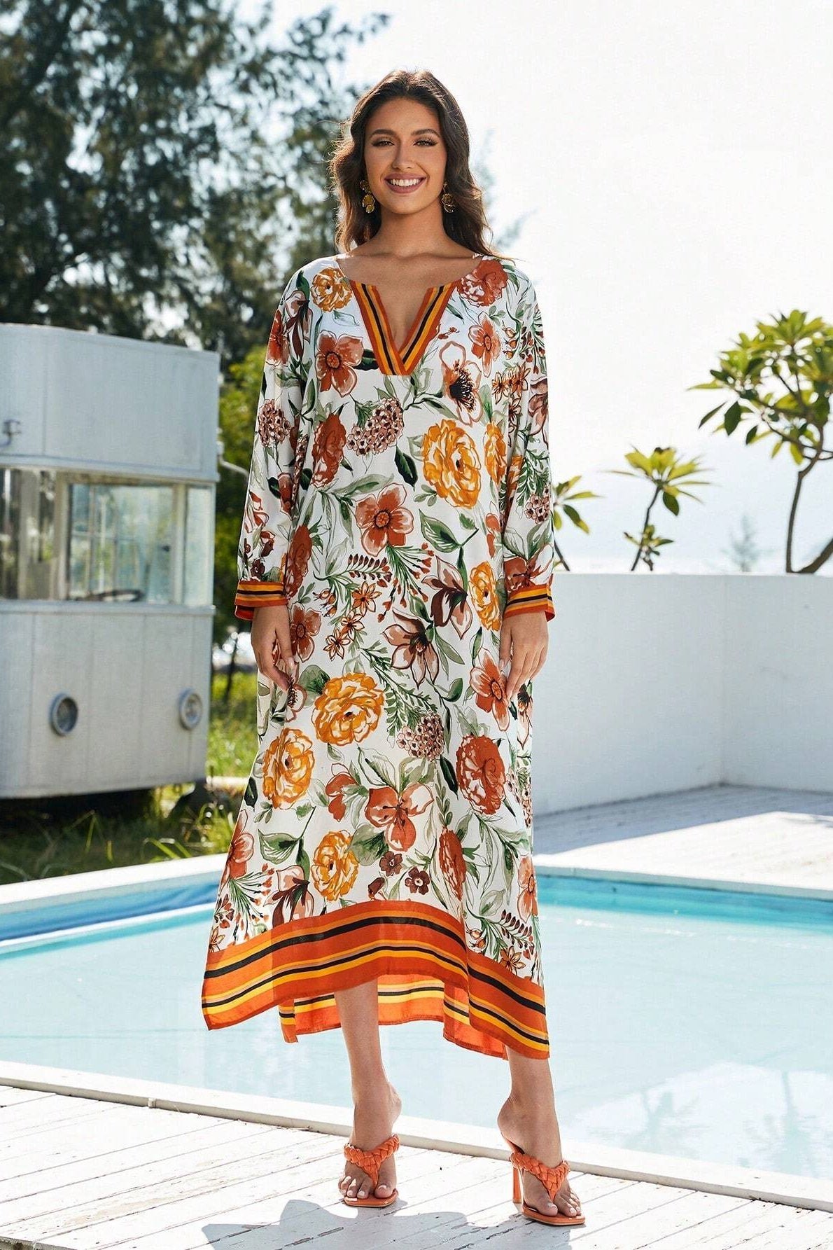 vera-floral-printed-maxi-kaftan-sw00601172144-orange-one-size-sunfere-627921 Vera Floral Printed Maxi Kaftan - Image 2