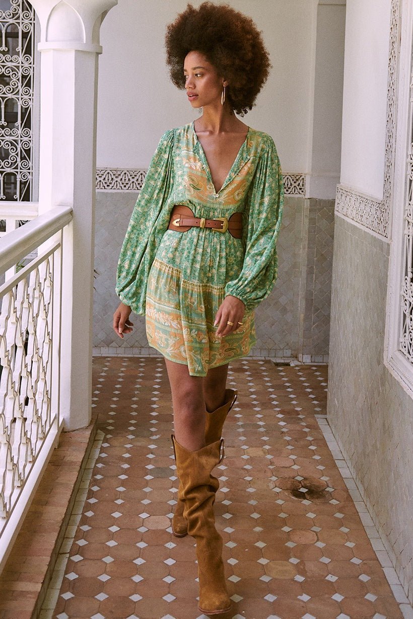 Spell-Madame-PeacockBohoMiniDress-Emerald-027.jpg Ina Splice Printed Mini Peasant Dress - Image 8