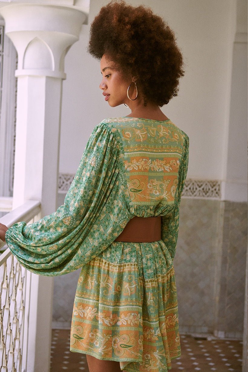 Spell-Madame-PeacockBohoMiniDress-Emerald-103.jpg Ina Splice Printed Mini Peasant Dress - Image 9