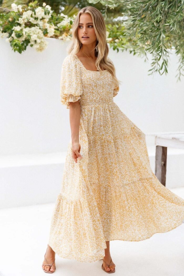 Besty Printed Smock Square Neck Maxi Dress - Image 5