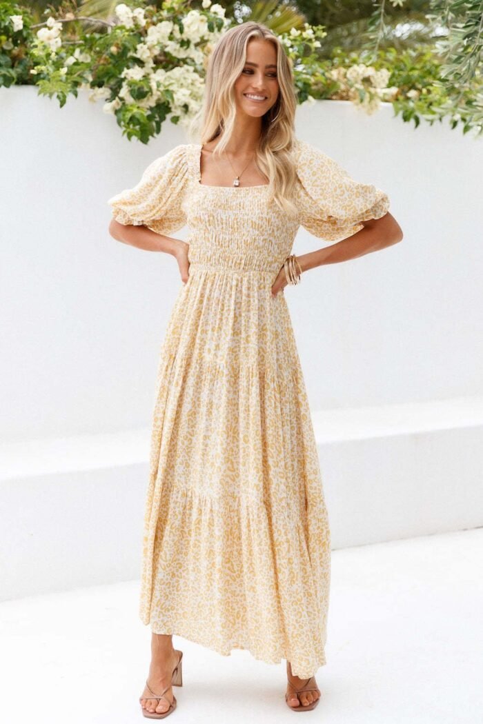 Besty Printed Smock Square Neck Maxi Dress - Image 6