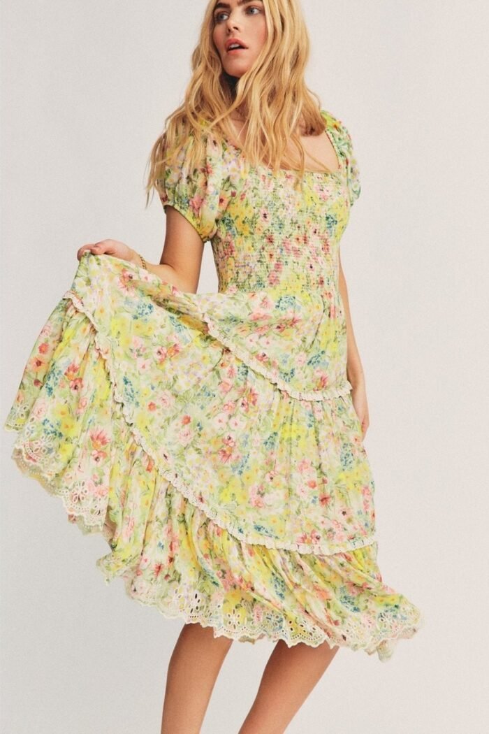 Brianna Printed Lace Trimed Midi Dress - Image 1