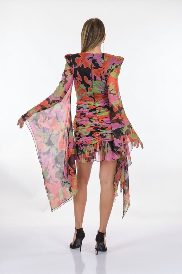 Debby Printed Flare Sleeves Mini Chiffon Dress - Image 5