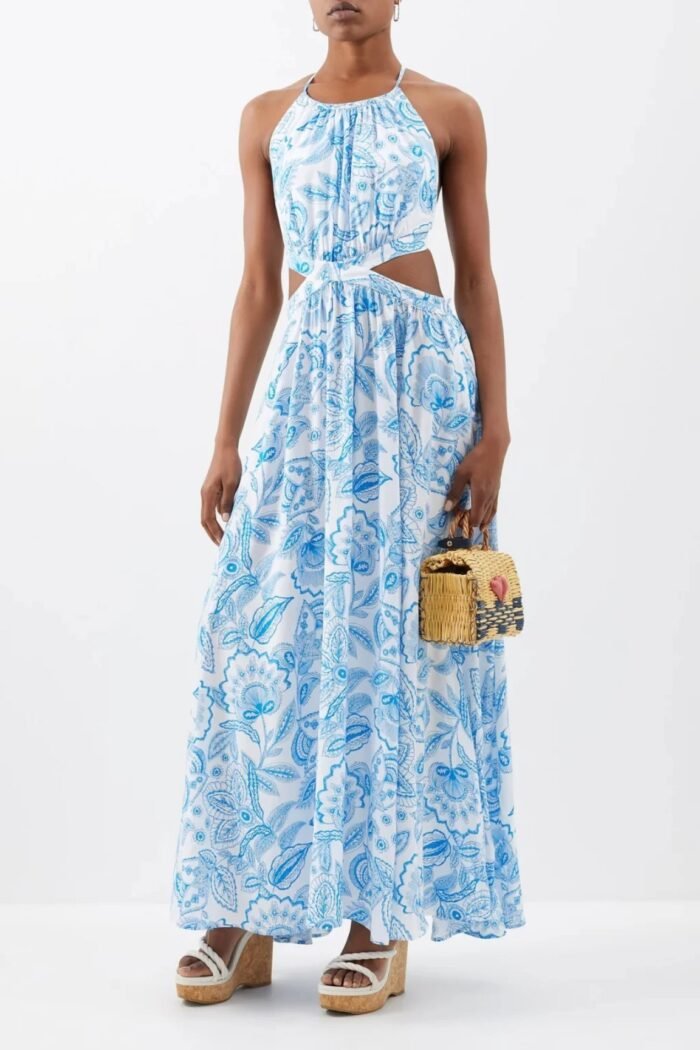 Elva Paisley Printed Cut Out Backless Maxi Dress - Image 1