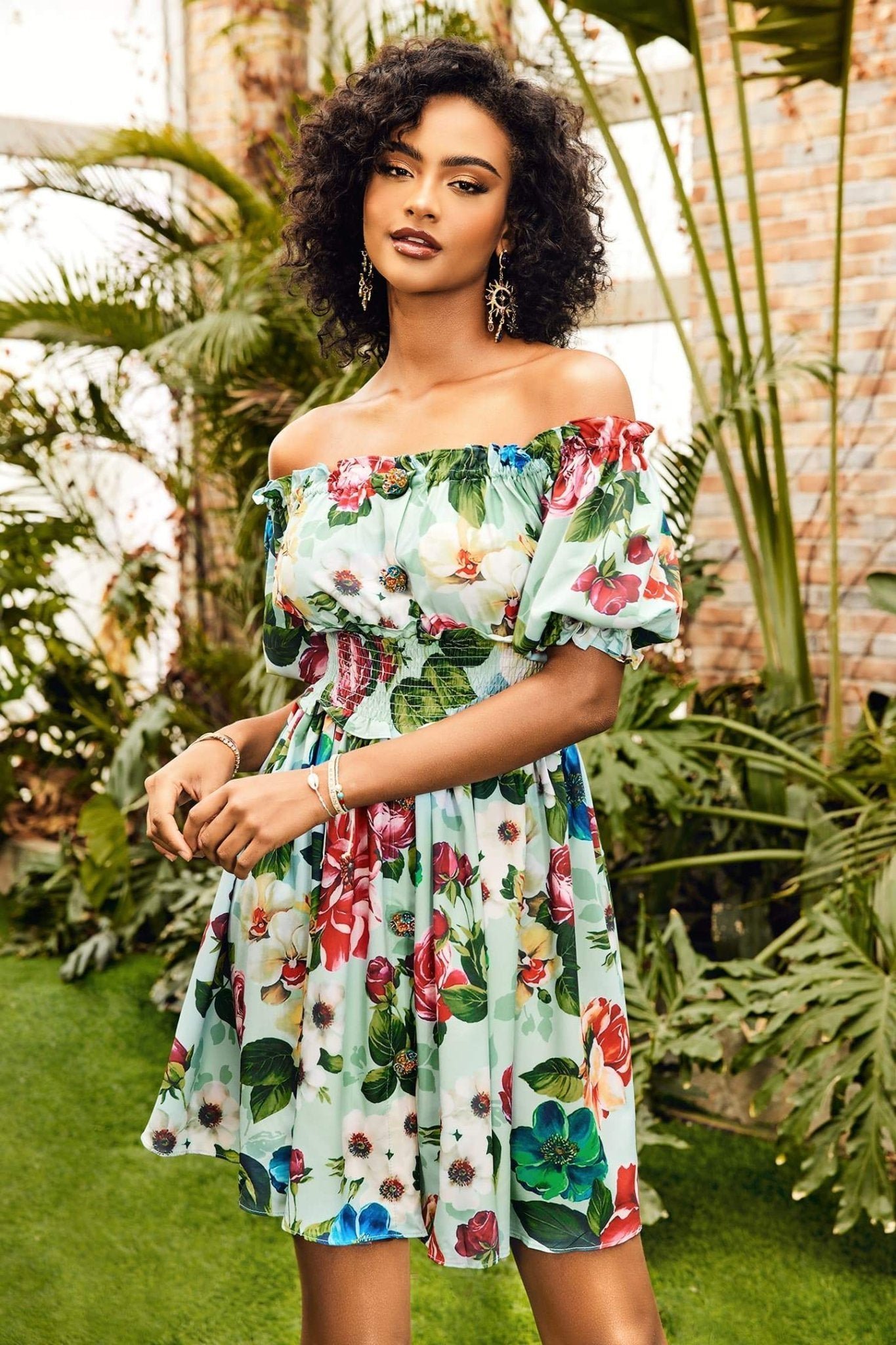 ivy-printed-shirred-bodice-flare-mini-dress-sd00202262320-multi-s-sunfere-858802.jpg Ivy Printed Shirred Bodice Flare Mini Dress - Image 1