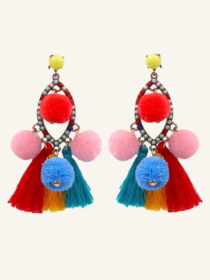 Pom Pom Tassel Earrings - Image 1
