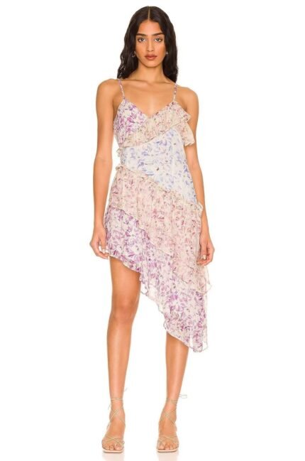 Samatha Printed Patchwork Ruffle Mini Slip Dress